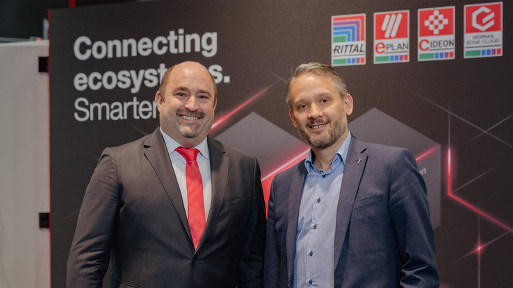 Sebastian Seitz und Dominic Kurtaz Sebastian Seitz, CEO von EPLAN & Cideon und Dominic Kurtaz, Managing Director Eurocentral bei Dassault Systèmes